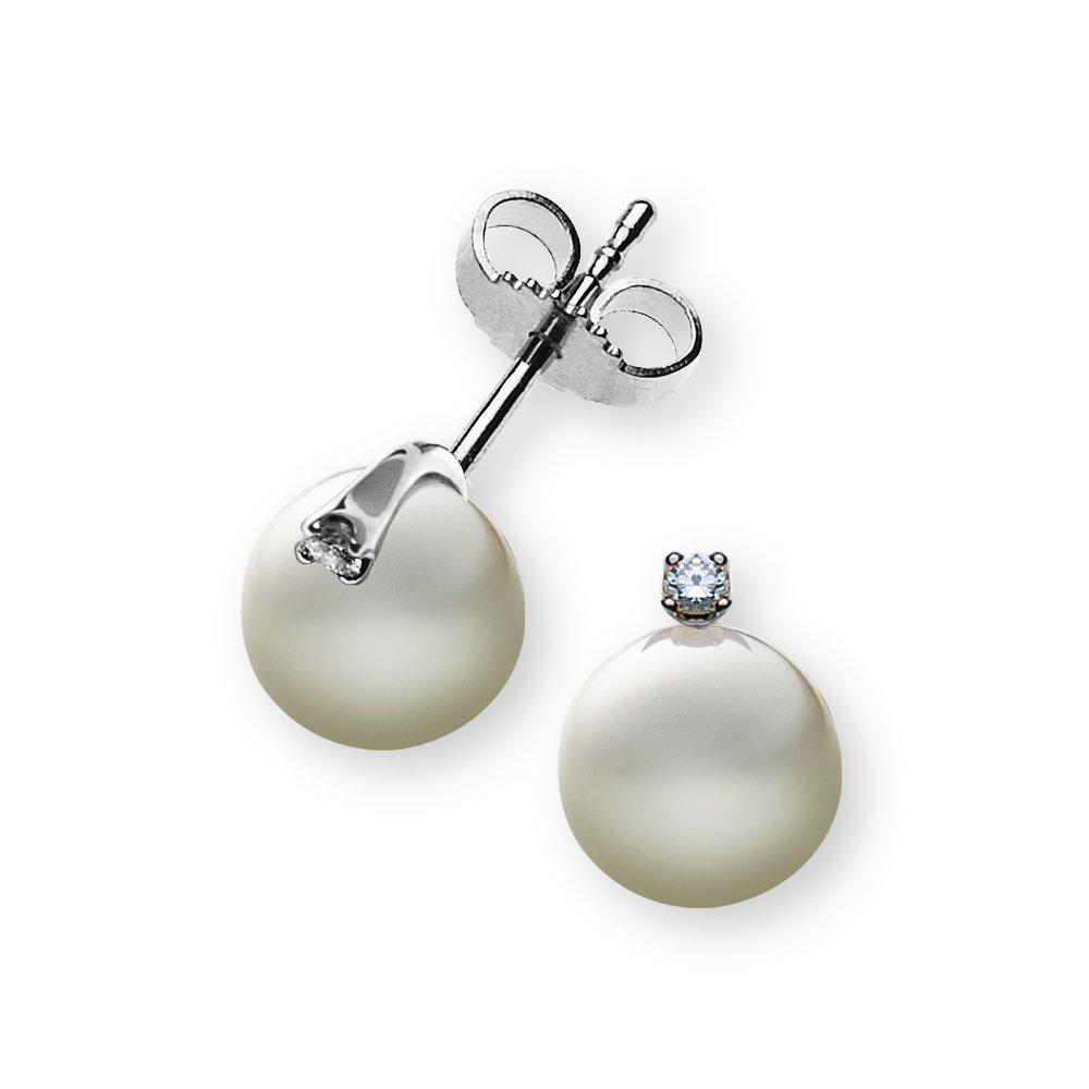 MUAU Schmuck  Clous d'oreilles perle or blanc 750 diamants perle d'eau douce 0,03ct. 7mm 