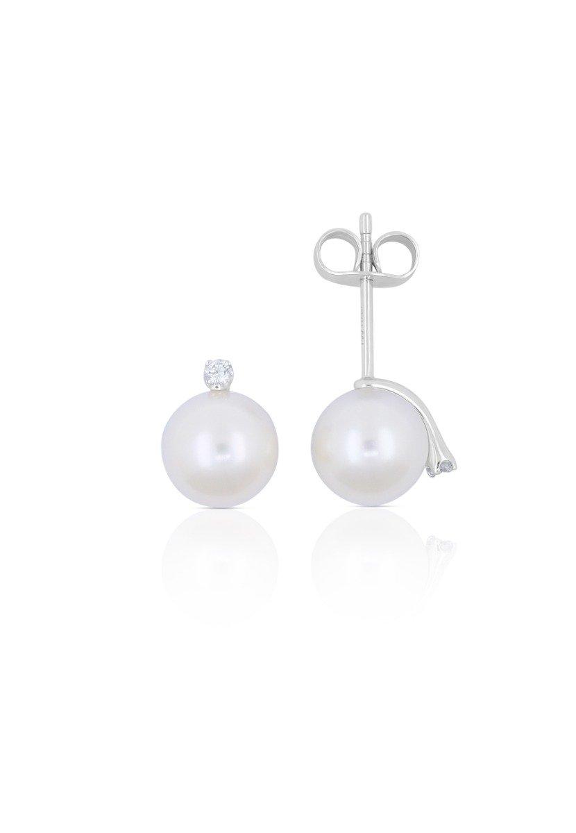 MUAU Schmuck  Clous d'oreilles perle or blanc 750 diamants perle d'eau douce 0,03ct. 7mm 