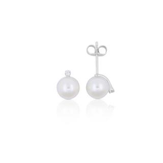 MUAU Schmuck  Clous d'oreilles perle or blanc 750 diamants perle d'eau douce 0,03ct. 7mm 