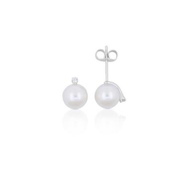 Clous d'oreilles perle or blanc 750 diamants perle d'eau douce 0,03ct. 7mm