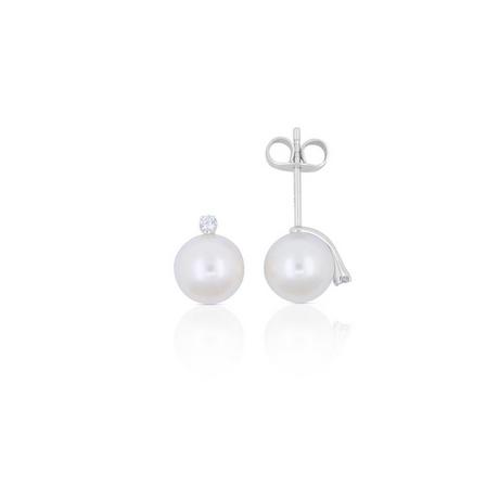 MUAU Schmuck  Clous d'oreilles perle or blanc 750 diamants perle d'eau douce 0,03ct. 7mm 