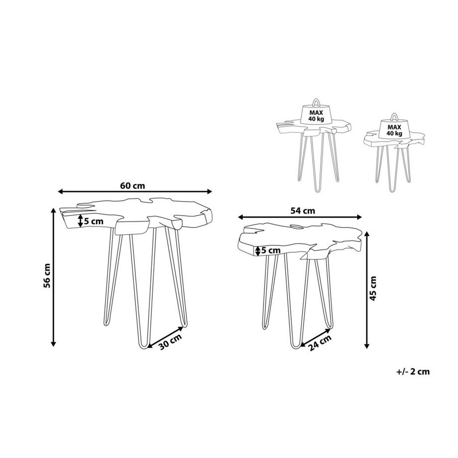 Beliani Beistelltisch 2er Set aus Teakholz Industriell CAMROSE  