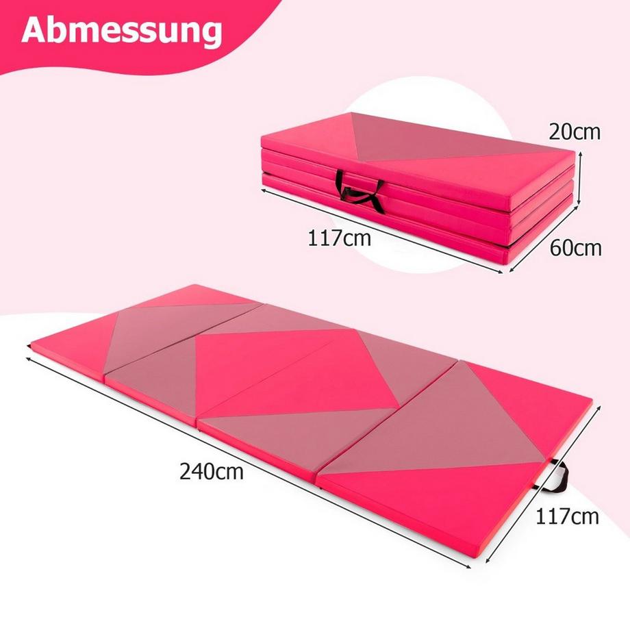 Northix  Tapis de sol souple pliable, tapis de gymnastique portable, tapis de yoga, 240 x 117 x 5 cm, rose 