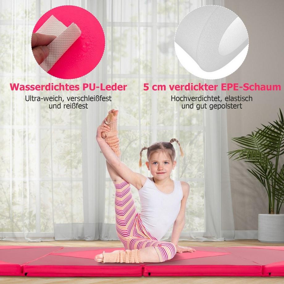 Northix  Tapis de sol souple pliable, tapis de gymnastique portable, tapis de yoga, 240 x 117 x 5 cm, rose 