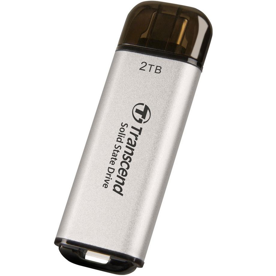 Transcend  Tragbare Mini-SSD ESD300C USB-C 2 TB 10 Gbit/s (R1050/W950 Mbit/s) Silber 