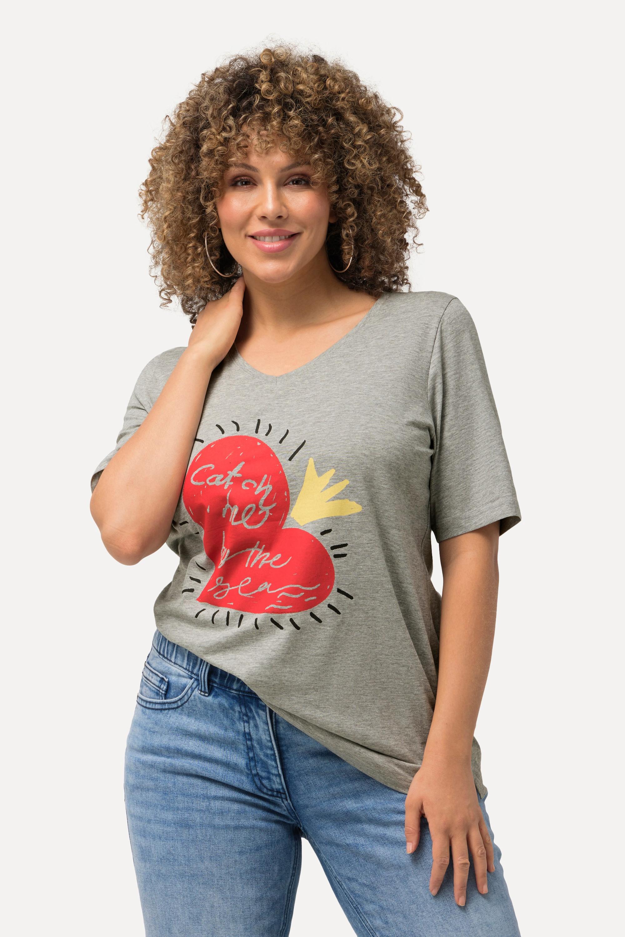 Ulla Popken  T-shirt classica con cuore, scollo a V e mezze maniche 