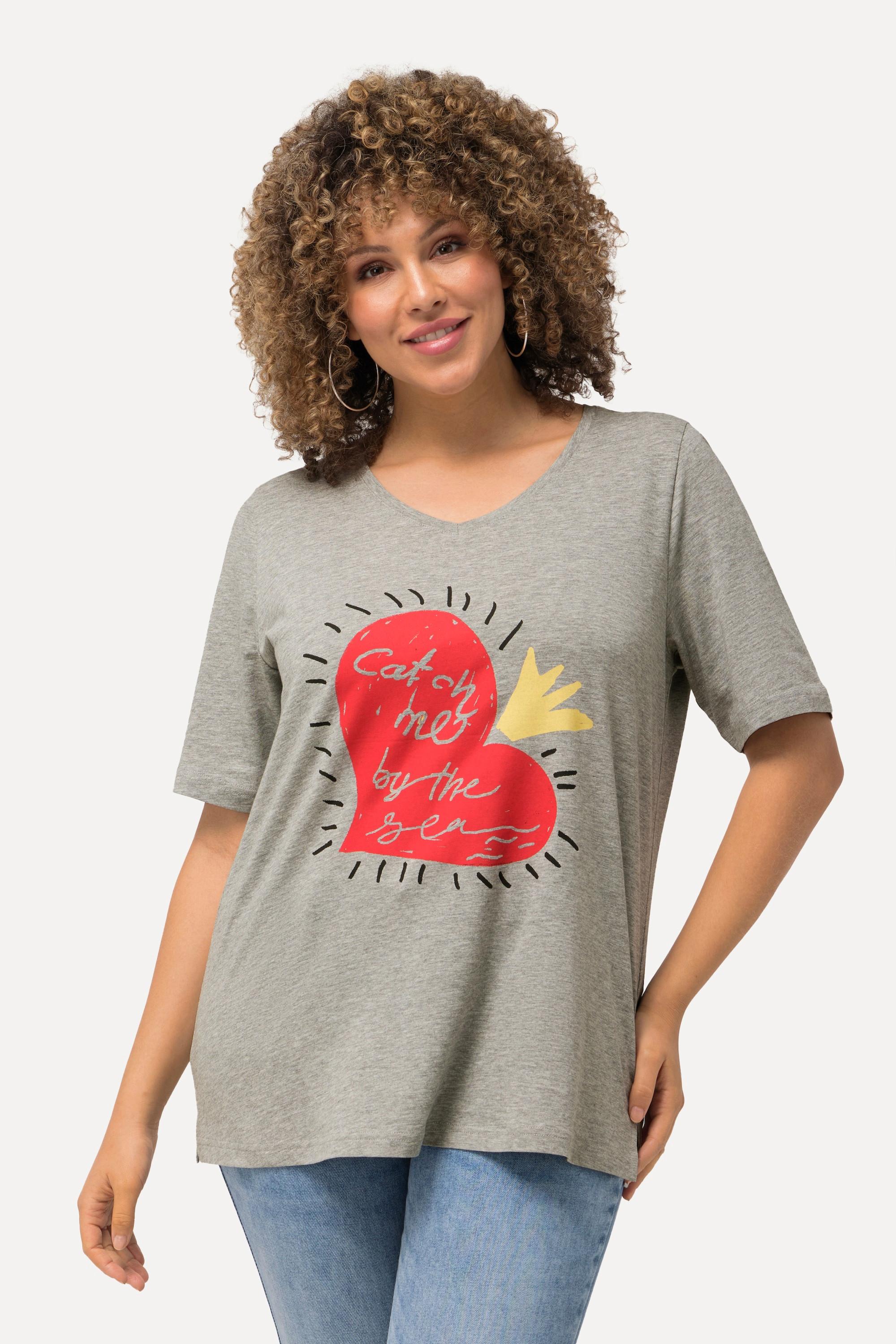 Ulla Popken  T-shirt classica con cuore, scollo a V e mezze maniche 