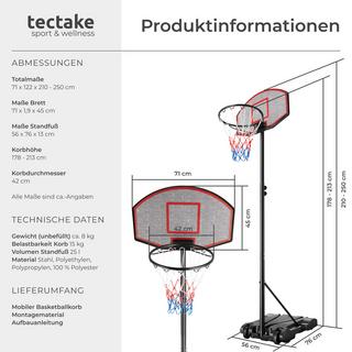 Tectake  Panier de basketball sur pied Harlem 