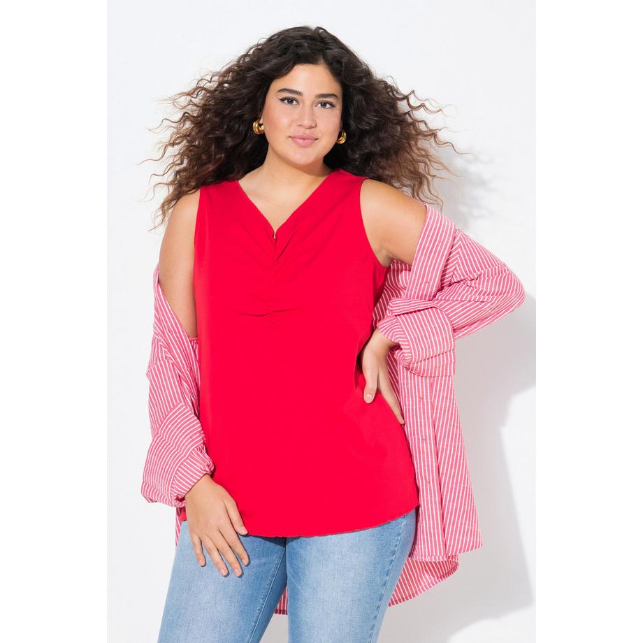 Ulla Popken Ripptop Wellenkanten Slim Fit ärmellos V-Ausschnitt  