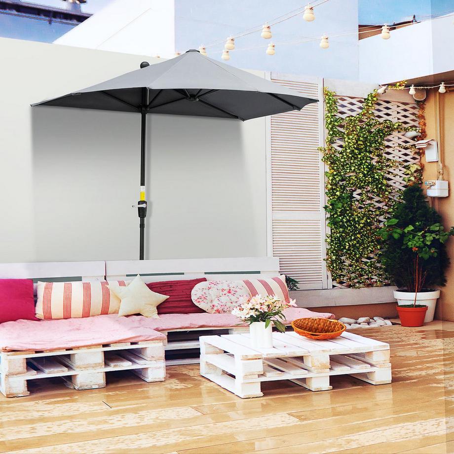 Northio 2 X 2 M Sonnenschirm Halbrundschirm Balkonschirm Mit Halterung Wasserdicht Für Garten Terrassen Höfe 100% Polyester Dunkelgrau  
