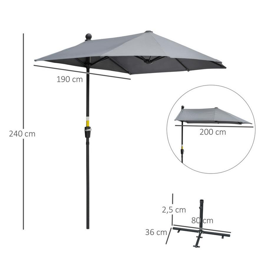 Northio 2 X 2 M Sonnenschirm Halbrundschirm Balkonschirm Mit Halterung Wasserdicht Für Garten Terrassen Höfe 100% Polyester Dunkelgrau  
