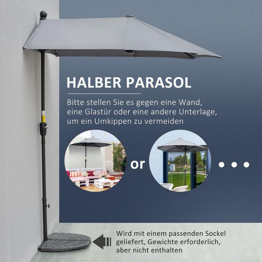 Northio 2 X 2 M Sonnenschirm Halbrundschirm Balkonschirm Mit Halterung Wasserdicht Für Garten Terrassen Höfe 100% Polyester Dunkelgrau  
