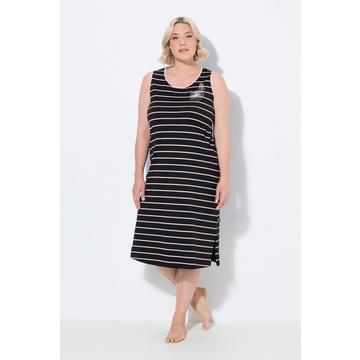 Camicia da notte a righe con taglio smanicato, ricami e scollo a girocollo