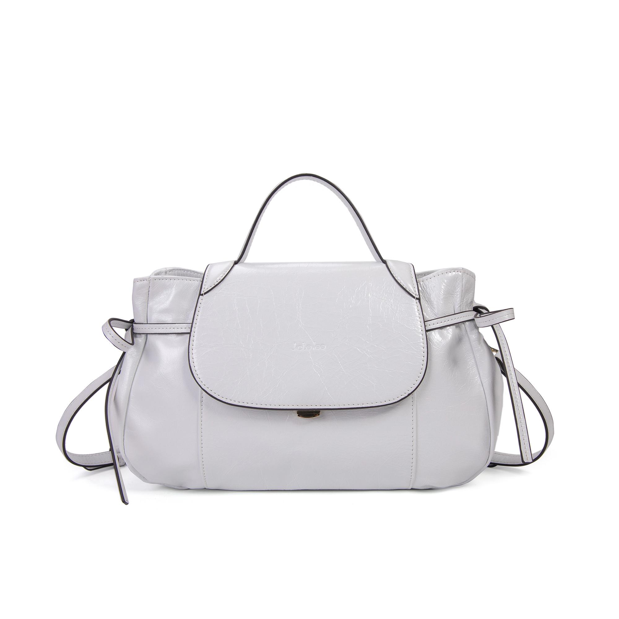 Image of Einkaufstasche M India Mit Griff Aus Em Glanzleder Damen Weiss ONE SIZE