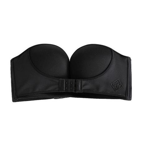 B2X  Trägerloser Push-Up-BH, zusätzliche Knopfleiste vorne, Schwarz – 80C 