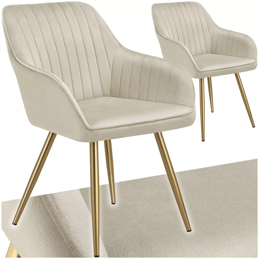 Tectake - Chaise de salle à manger MARILYN en velours matelassé et rembourré, 2 Stück, Creme