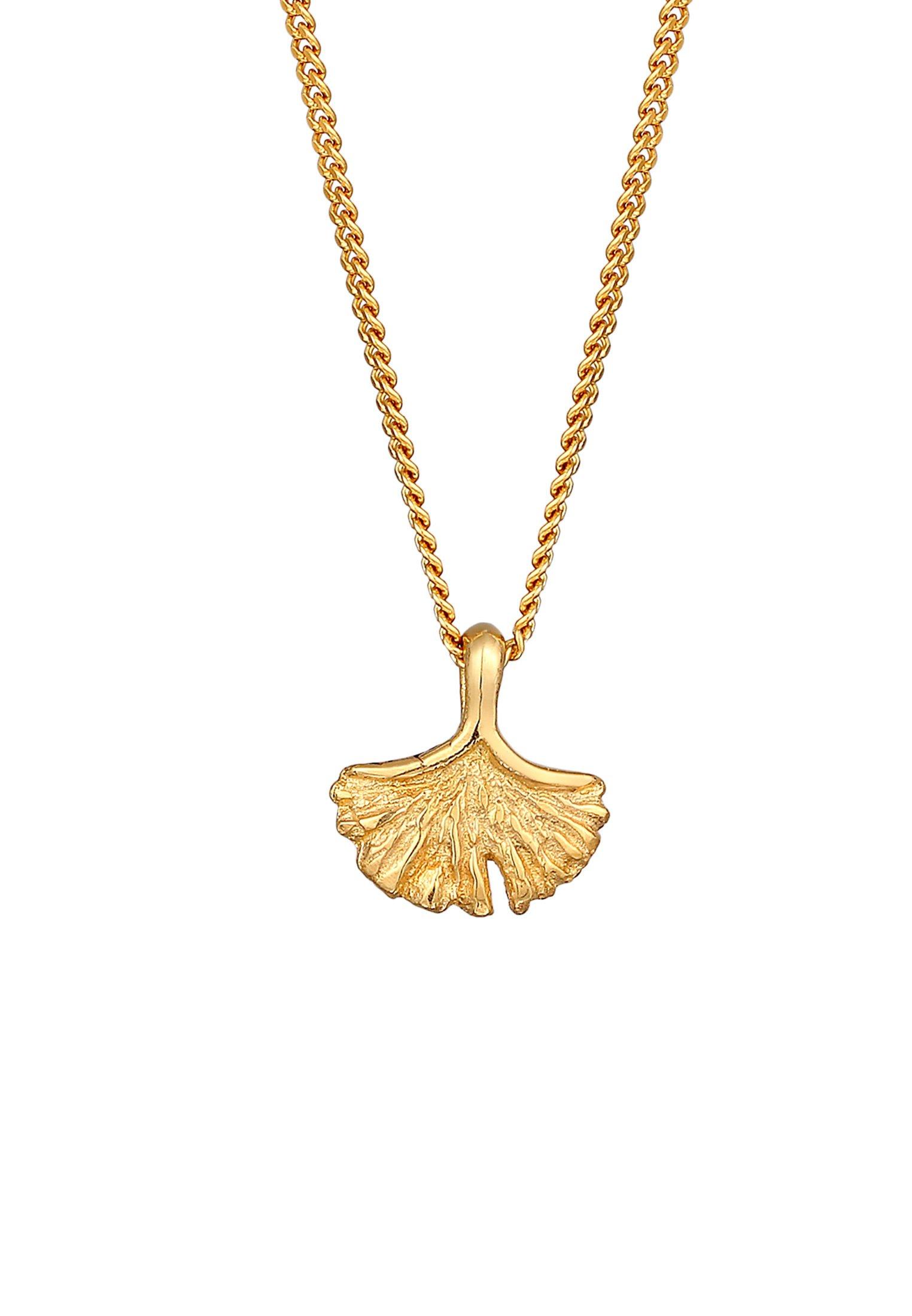 Image of Halskette Ginkgo Blatt Anhänger Natur 375er Gelbgold Damen Gold 45cm