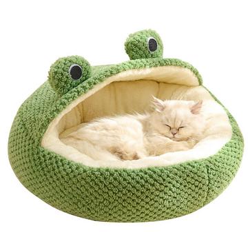 Lit de Chat Grenouille Long Peluche Hiver Automne Thermique Mignon