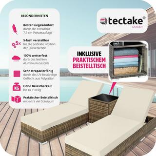 Tectake 2 lettini prendisole  in rattan con telaio in alluminio, tavolo e telo protettivo  