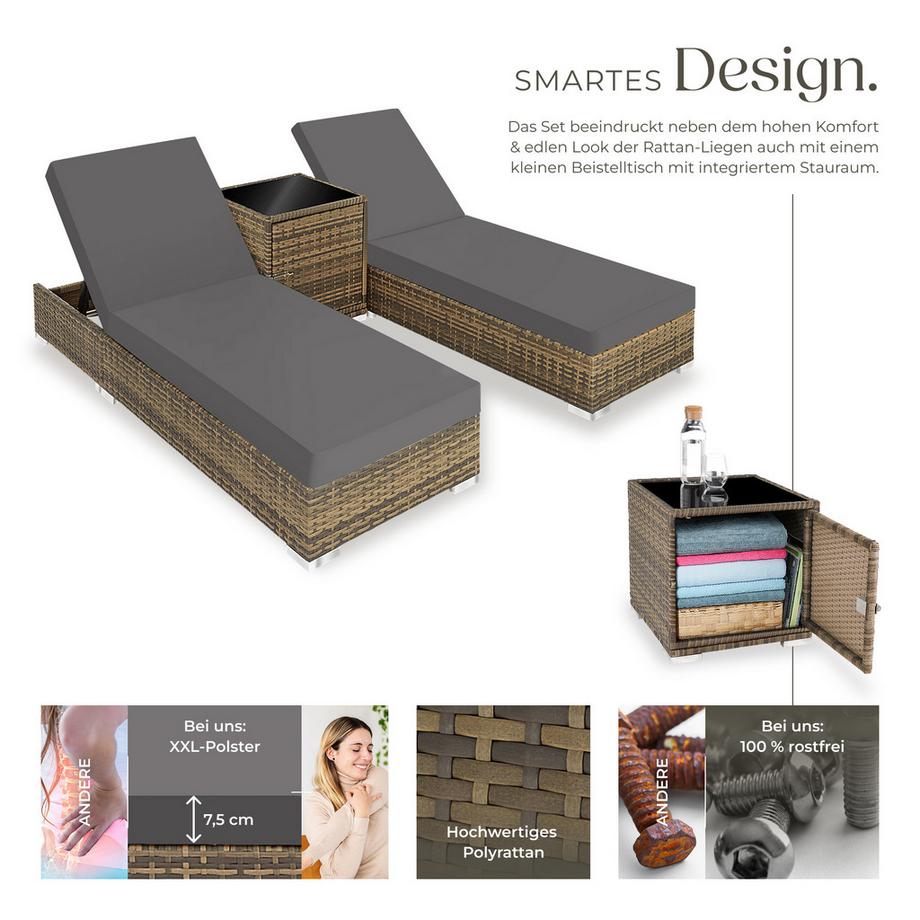 Tectake 2er Set Rattan Sonnenliegen  mit Aluminiumgestell inklusive 2 Bezugssets und Schutzhülle  