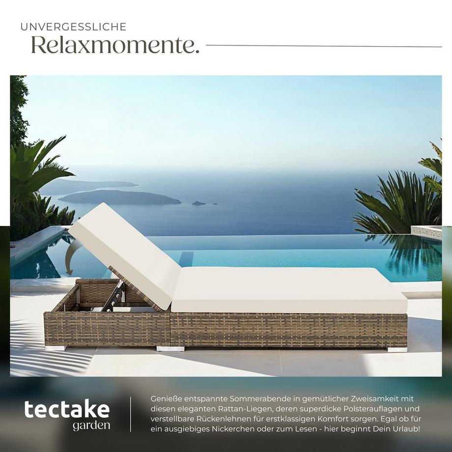 Tectake 2er Set Rattan Sonnenliegen  mit Aluminiumgestell inklusive 2 Bezugssets und Schutzhülle  