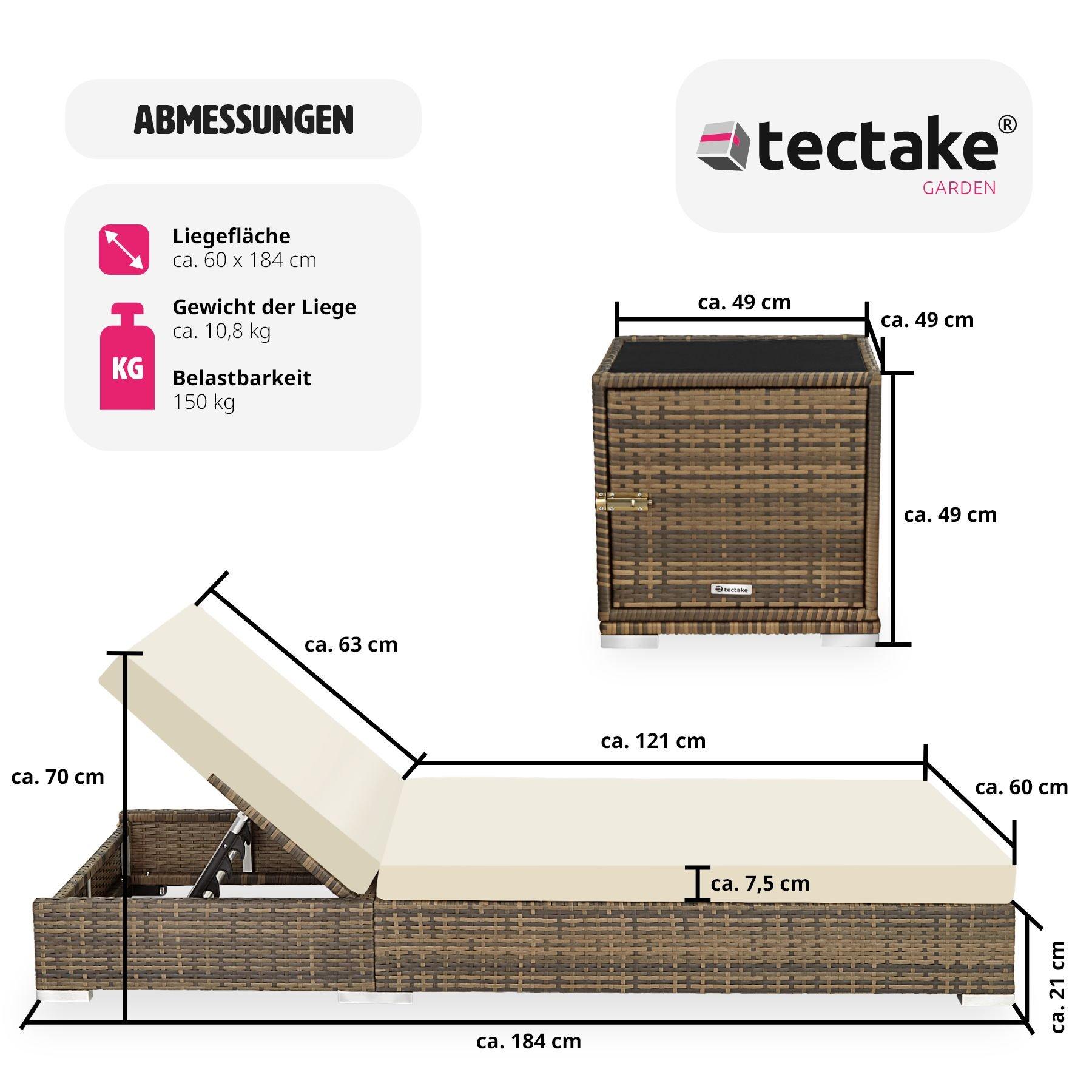 Tectake 2 lettini prendisole  in rattan con telaio in alluminio, tavolo e telo protettivo  