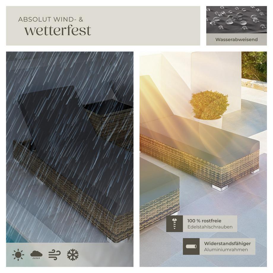 Tectake 2 Rattan Sonnenliegen Set mit Tisch, 5-fach höhenverstellbar, inklusive 2 Bezugssets und Schutzhülle  