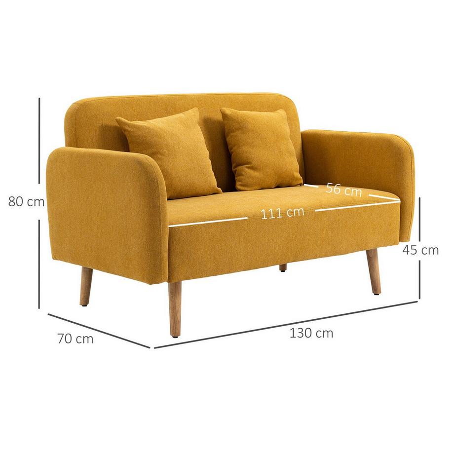 Northio Doppelsofa Loveseat Mit Kissen, Einstellbare Fußrasten, Samtartiges Polyester, Schaumstoff, Kompaktes Design, 2-Sitzer, Natur+Gelb  