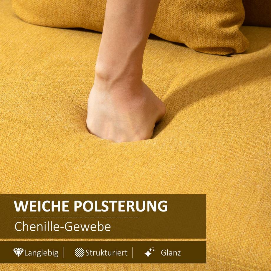 Northio Doppelsofa Loveseat Mit Kissen, Einstellbare Fußrasten, Samtartiges Polyester, Schaumstoff, Kompaktes Design, 2-Sitzer, Natur+Gelb  