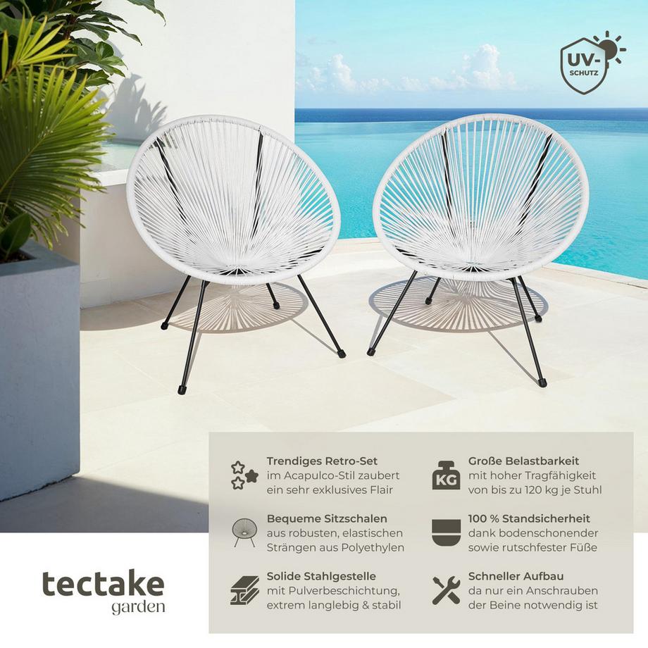 Tectake 2er Set Gartenstuhl Santana Retro-Design im Acapulco-Stil mit Schnurbespannung  