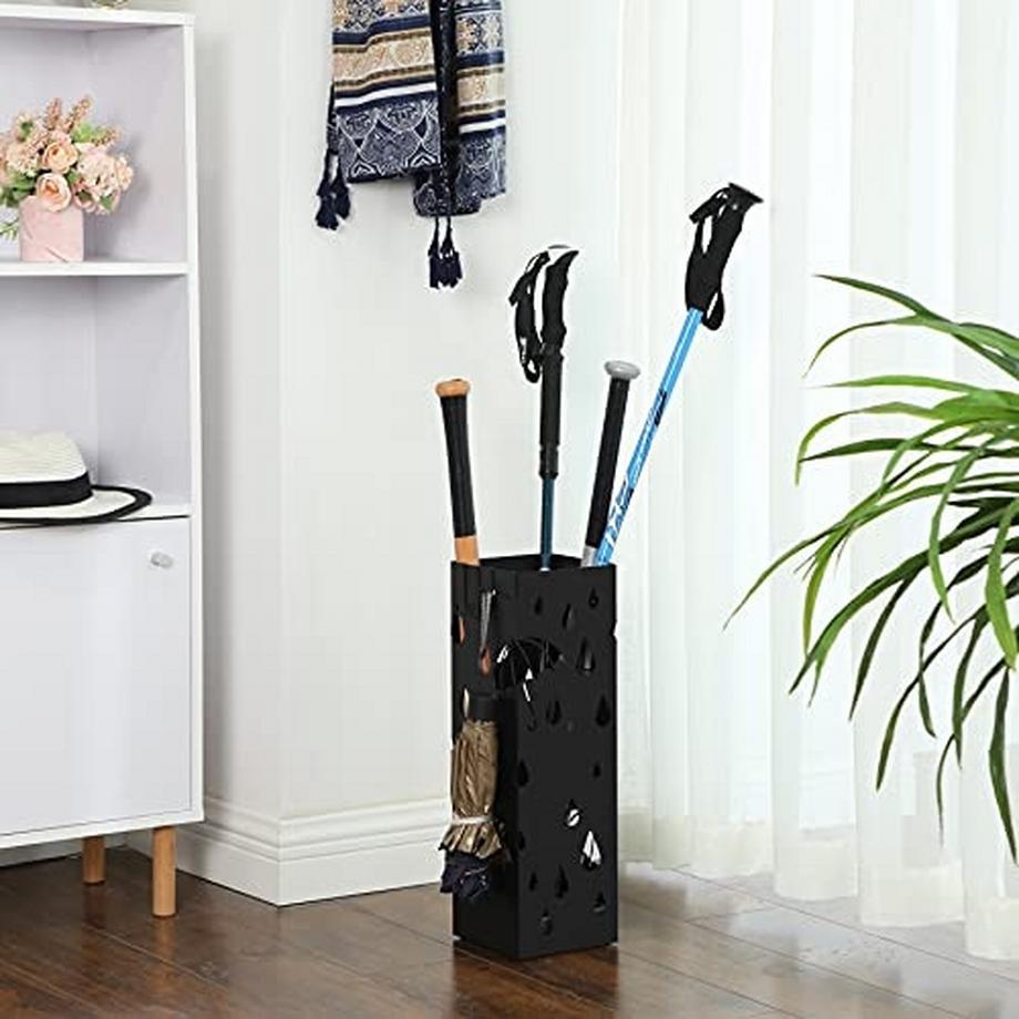 Songmics Porte-parapluie élégant en métal avec bac d'égouttage et crochets  
