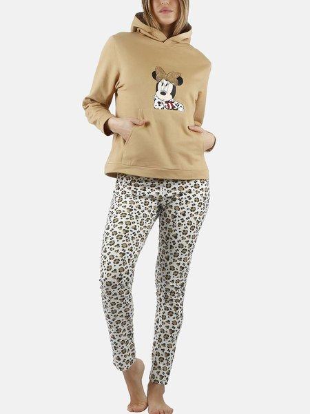 Image of Pyjama Outfit Hose Top Mit Kapuze Minnie Leopardo Disney Unisex Braun L