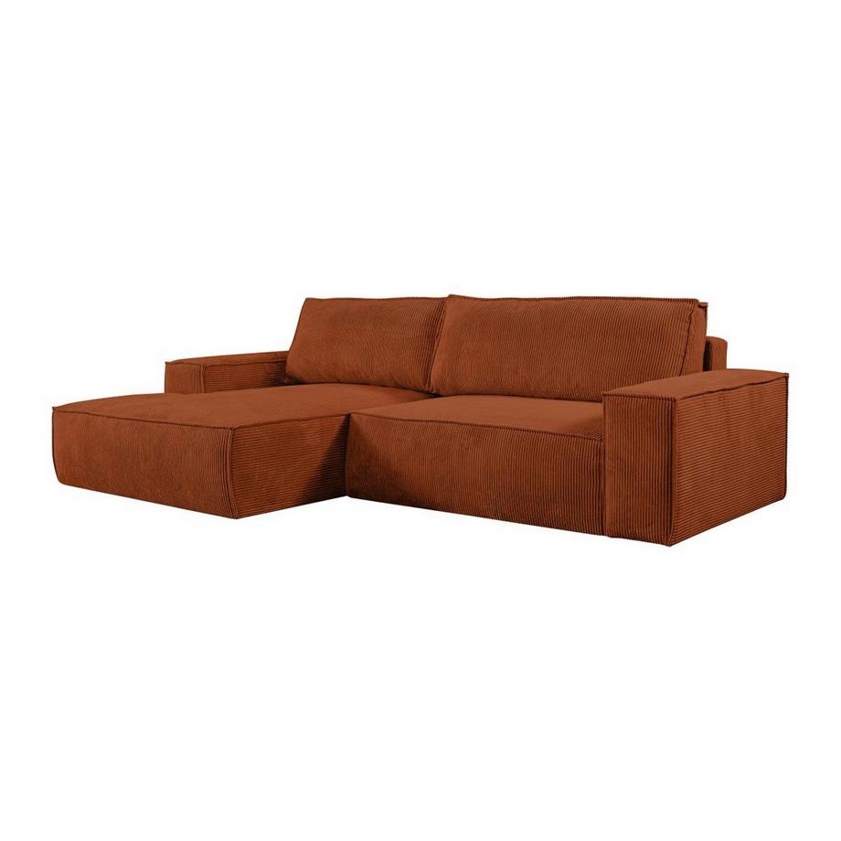 Vente-unique Canapé d'angle gauche convertible en velours côtelé terracotta AMELIA  