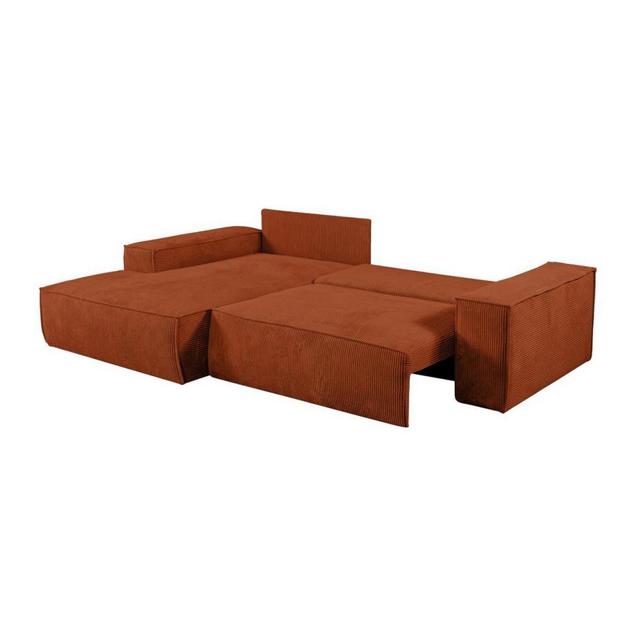 Vente-unique Canapé d'angle gauche convertible en velours côtelé terracotta AMELIA  