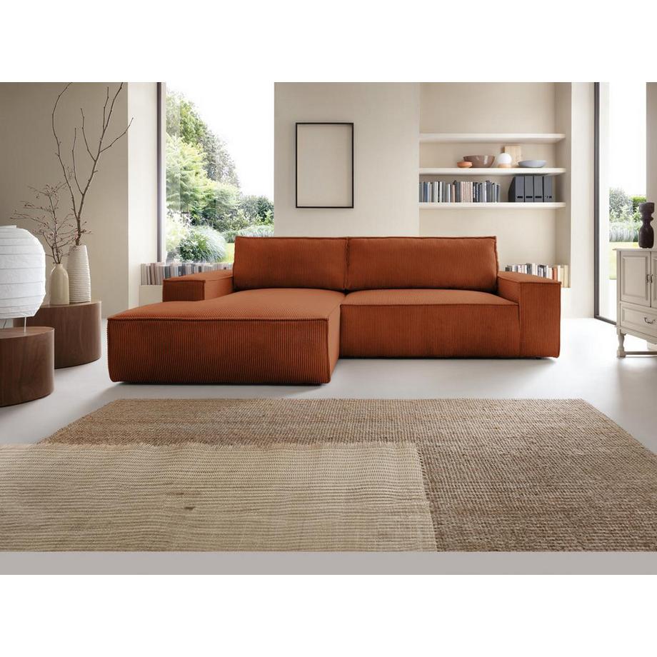 Vente-unique Canapé d'angle gauche convertible en velours côtelé terracotta AMELIA  