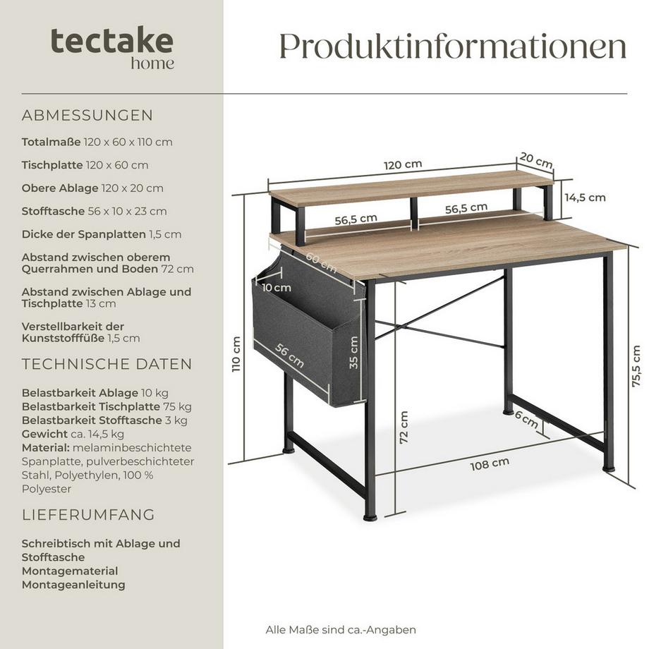 Tectake Schreibtisch Thornton Industrial Style Holz und Stahl  
