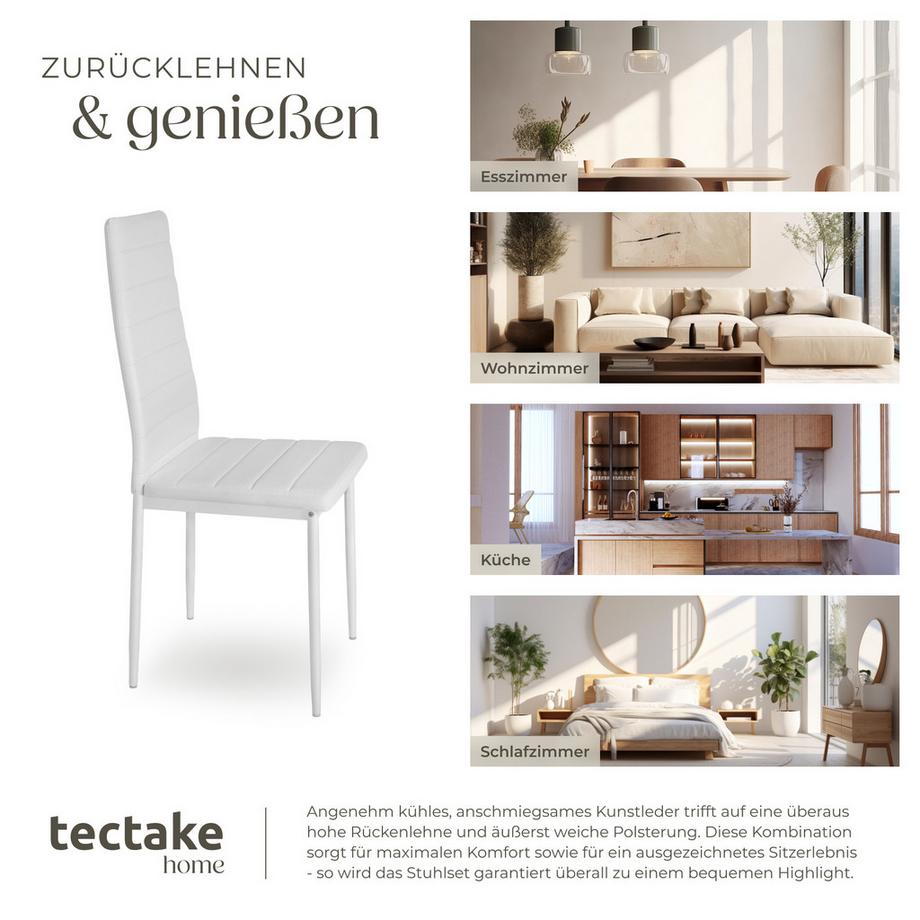 Tectake Set Esszimmerstuhl Thomas gepolstert mit Kunstlederbezug hohe Rückenlehne  