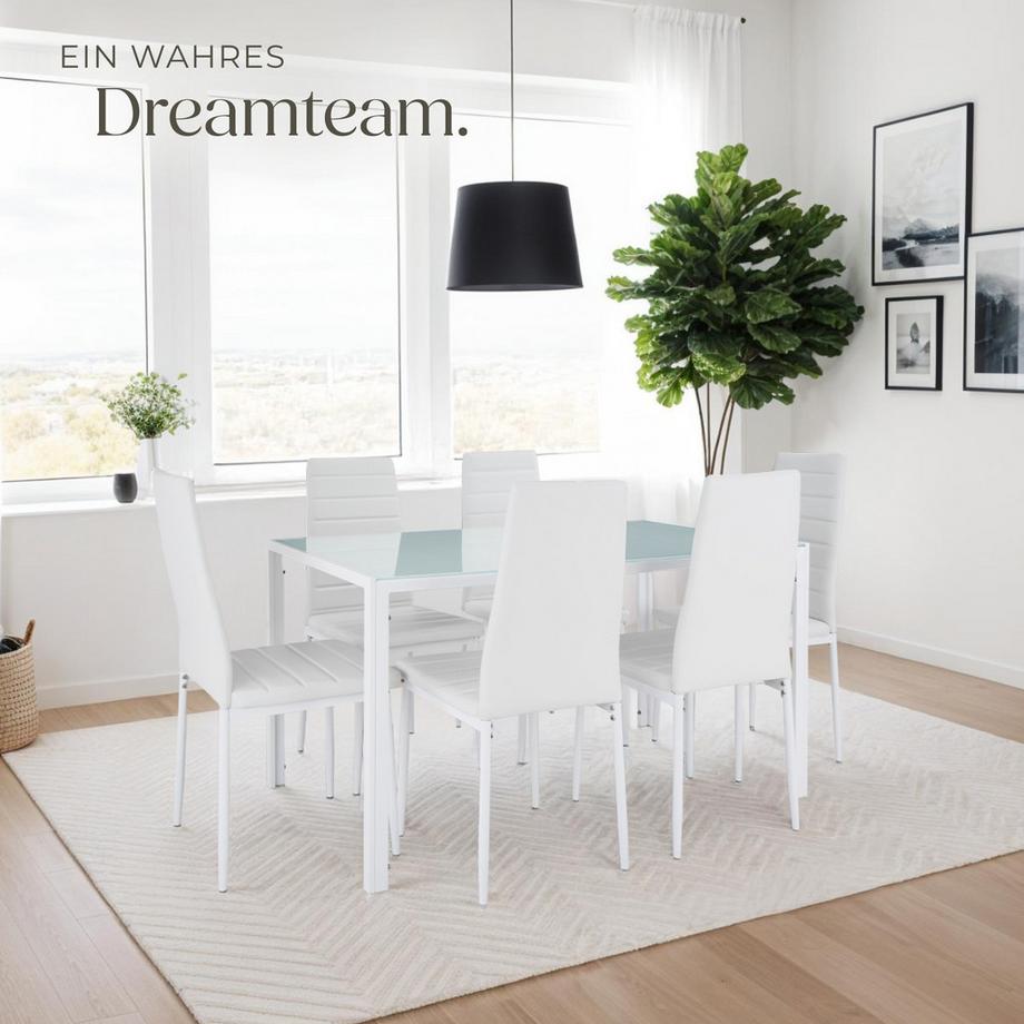 Tectake Set Esszimmerstuhl Thomas gepolstert mit Kunstlederbezug hohe Rückenlehne  