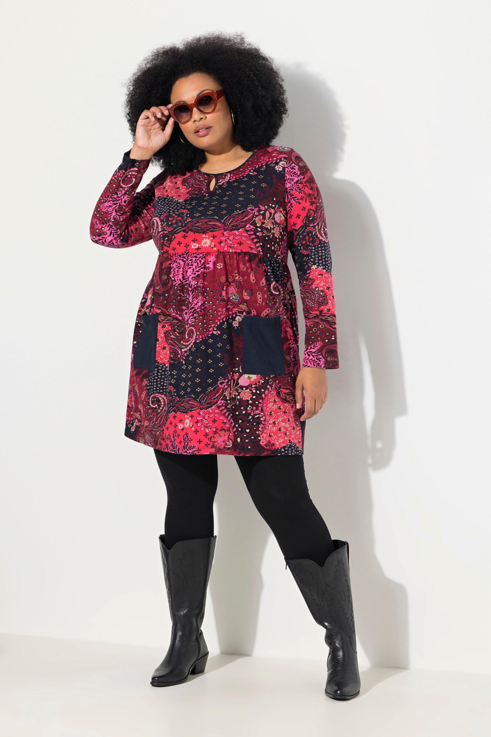 Ulla Popken  Longshirt, Paisley, A-Linie, Rundhals, Langarm, Taschen 