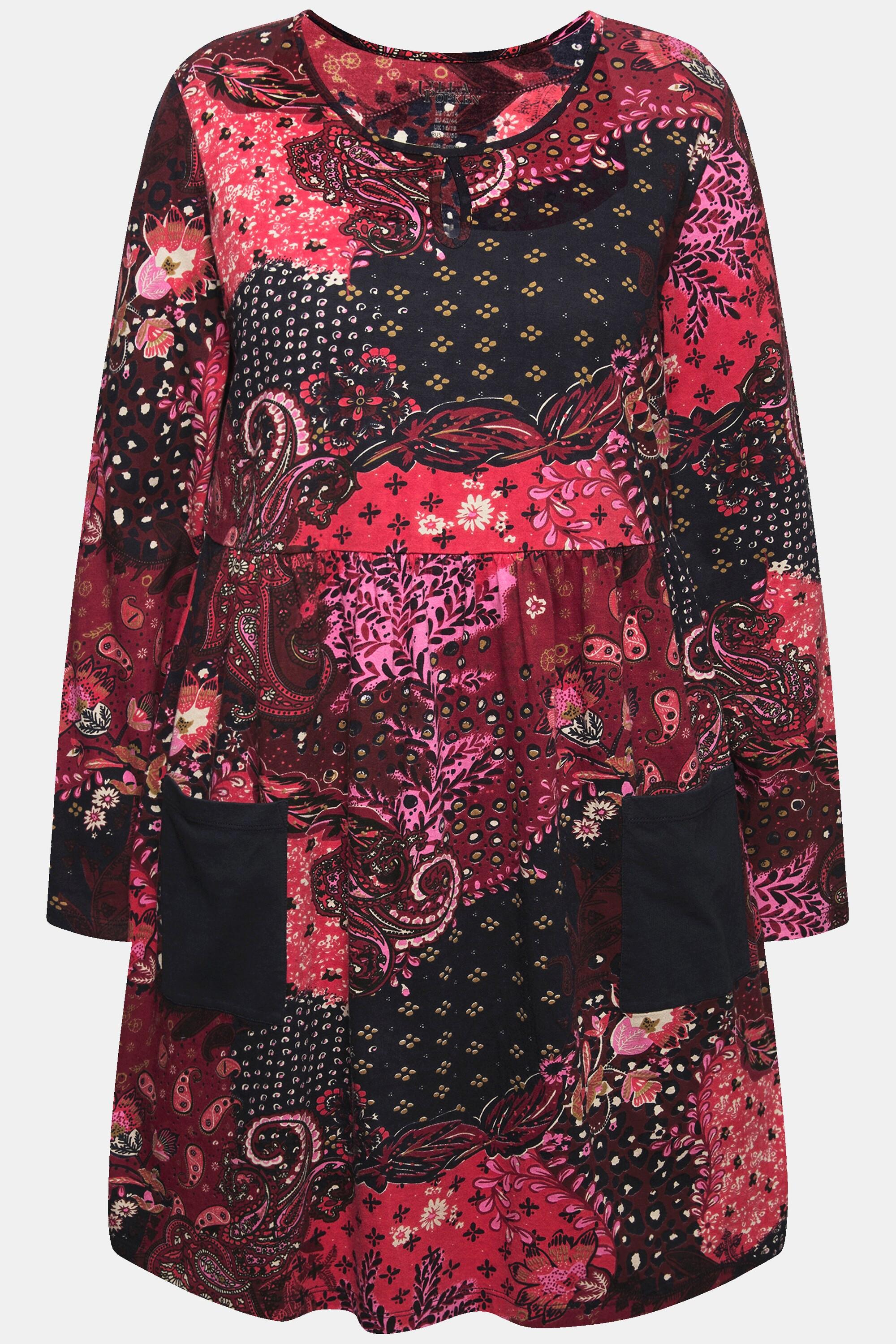 Ulla Popken  Longshirt, Paisley, A-Linie, Rundhals, Langarm, Taschen 