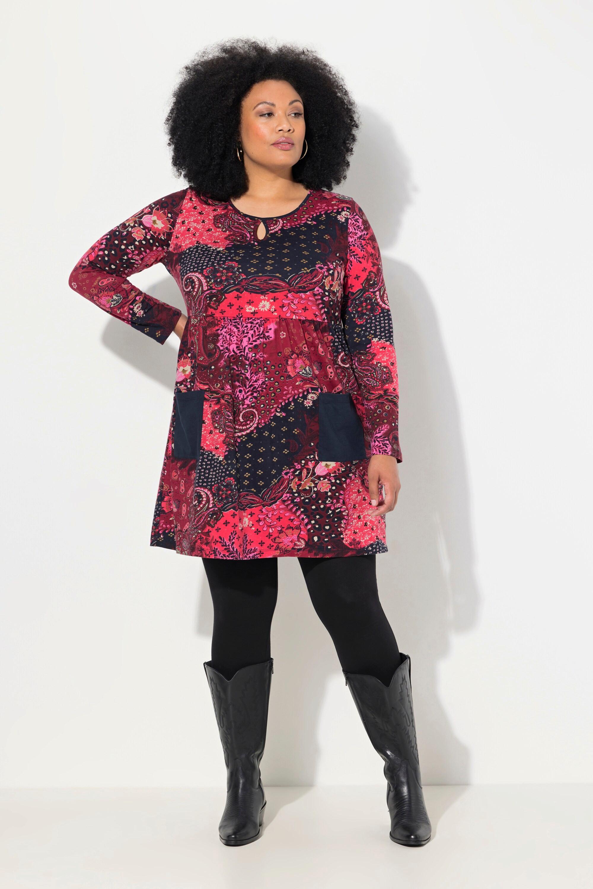 Ulla Popken  Longshirt, Paisley, A-Linie, Rundhals, Langarm, Taschen 