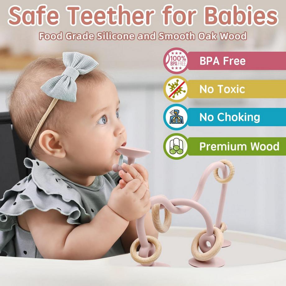 Activity-board  Beißring Babyspielzeug, Hochstuhl Silikon Beißspielzeug mit Saugnapf 