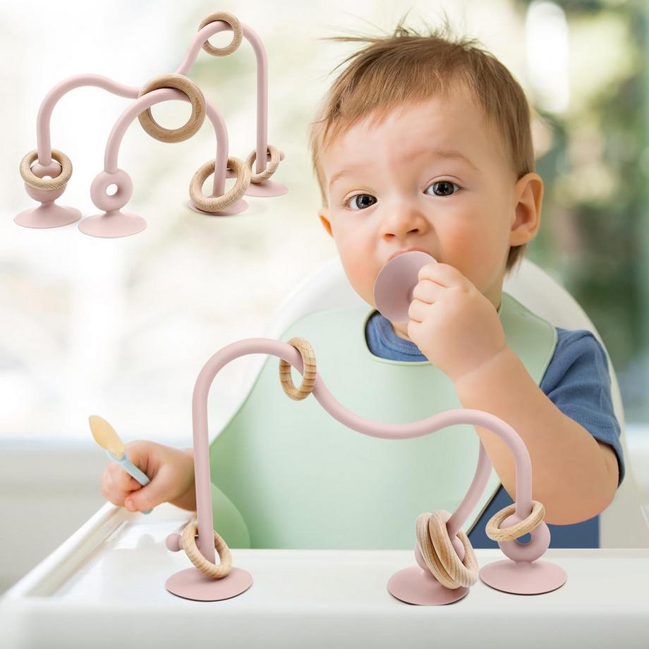 Jouet de dentition pour bébé, jouet de dentition en silicone pour chaise haute avec ventouse