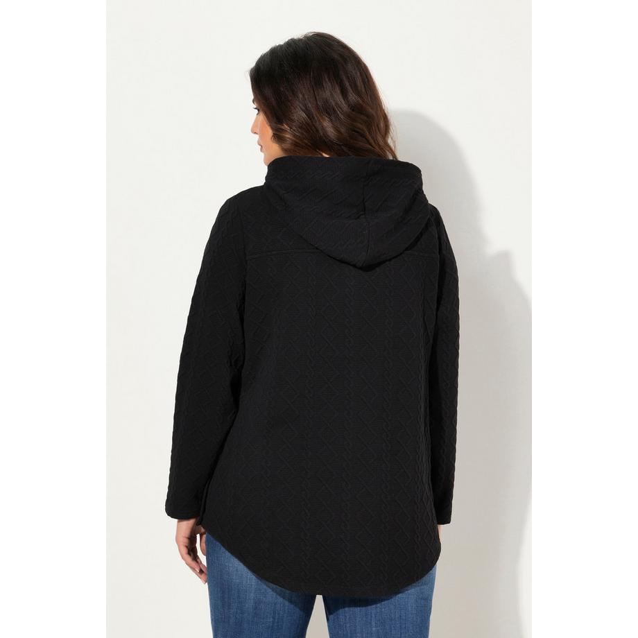 Ulla Popken Giacca con Cappuccio Motivo a Treccia Bottoni Automatici Retro Più Lungo  