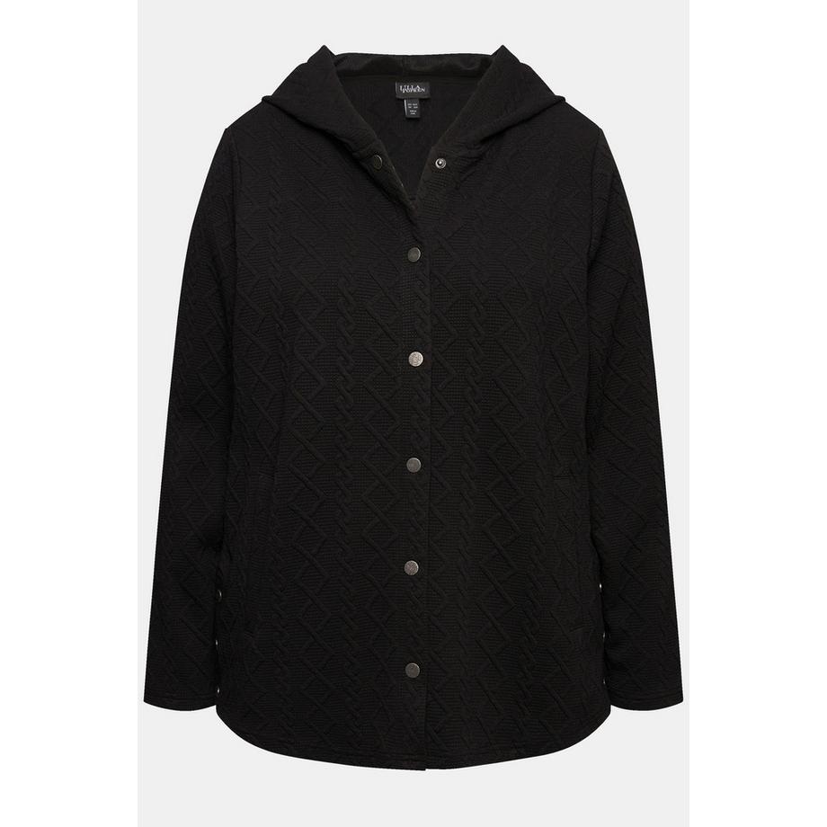 Ulla Popken Giacca con Cappuccio Motivo a Treccia Bottoni Automatici Retro Più Lungo  