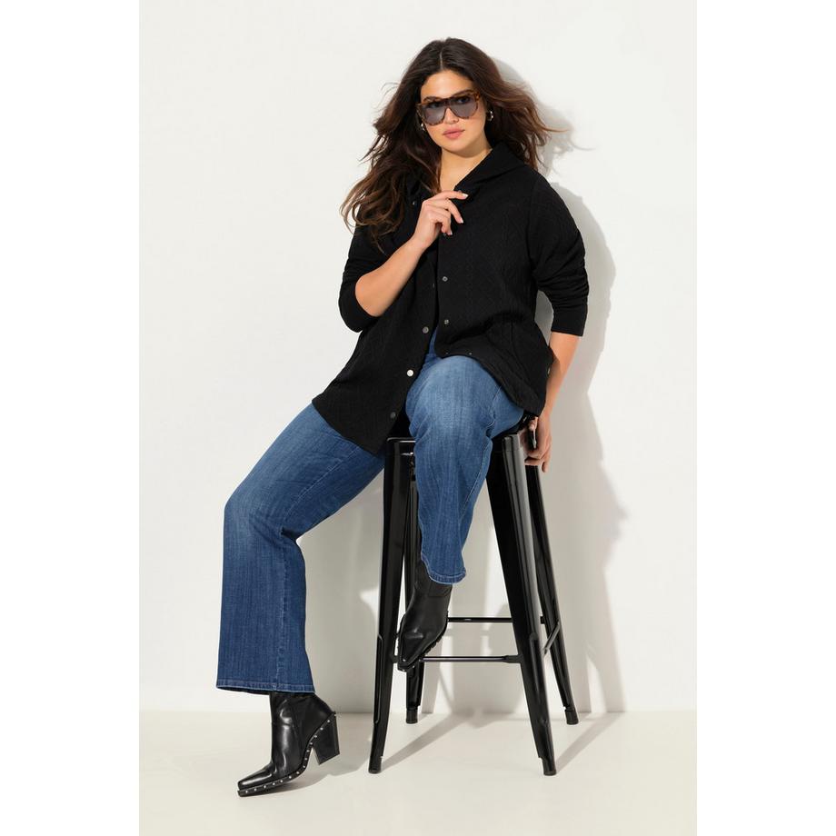 Ulla Popken Giacca con Cappuccio Motivo a Treccia Bottoni Automatici Retro Più Lungo  