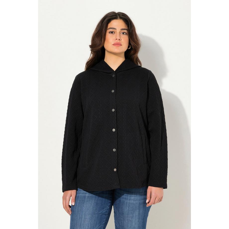 Ulla Popken Giacca con Cappuccio Motivo a Treccia Bottoni Automatici Retro Più Lungo  