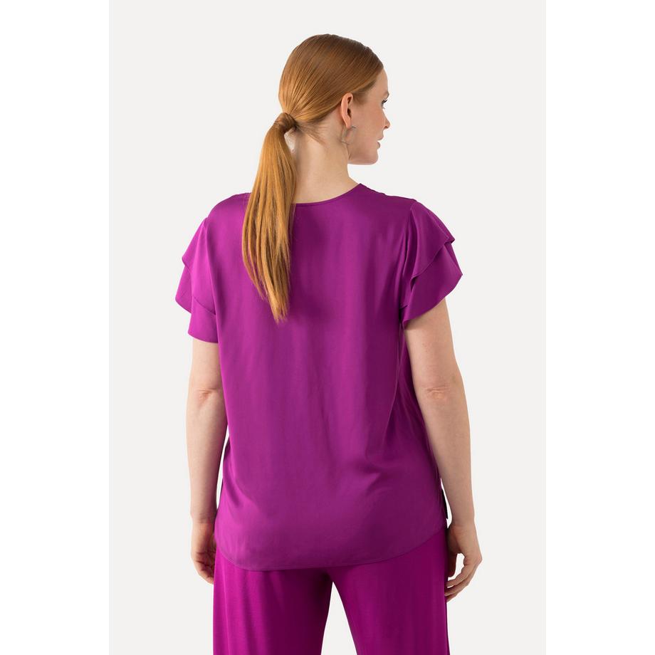 Ulla Popken Blouse décolleté en V manches courtes et évasées double volant  