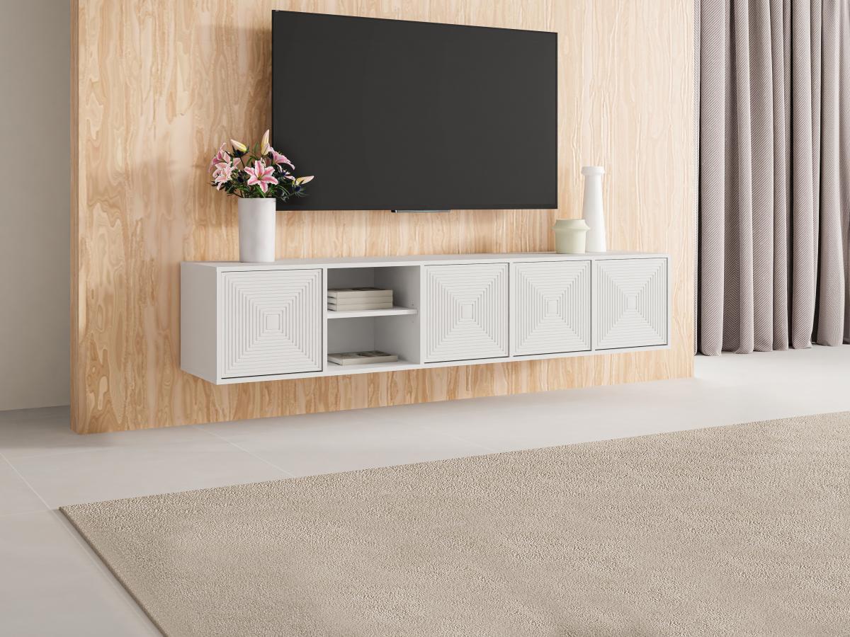 Vente-unique  Mobile TV sospeso con 4 ante e 2 nicchie in MDF Bianco - MEZULIA 