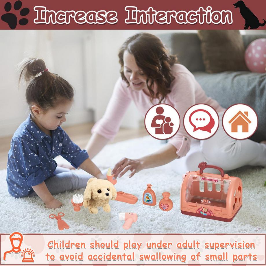 Activity-board  Roboter Hundespielzeug Arztkoffer Kinder, Tierarzt Spielzeug Kinder Rollenspiel 12 Stück mit elektronischem Hund läuft Bellen & Transportkäfig 